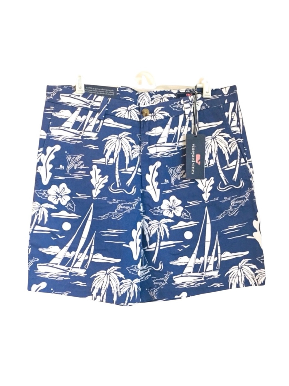 VINEYARD VINES Blue Palm Summer Islands Breaker Shorts 32 Hawaii Tropical $85
